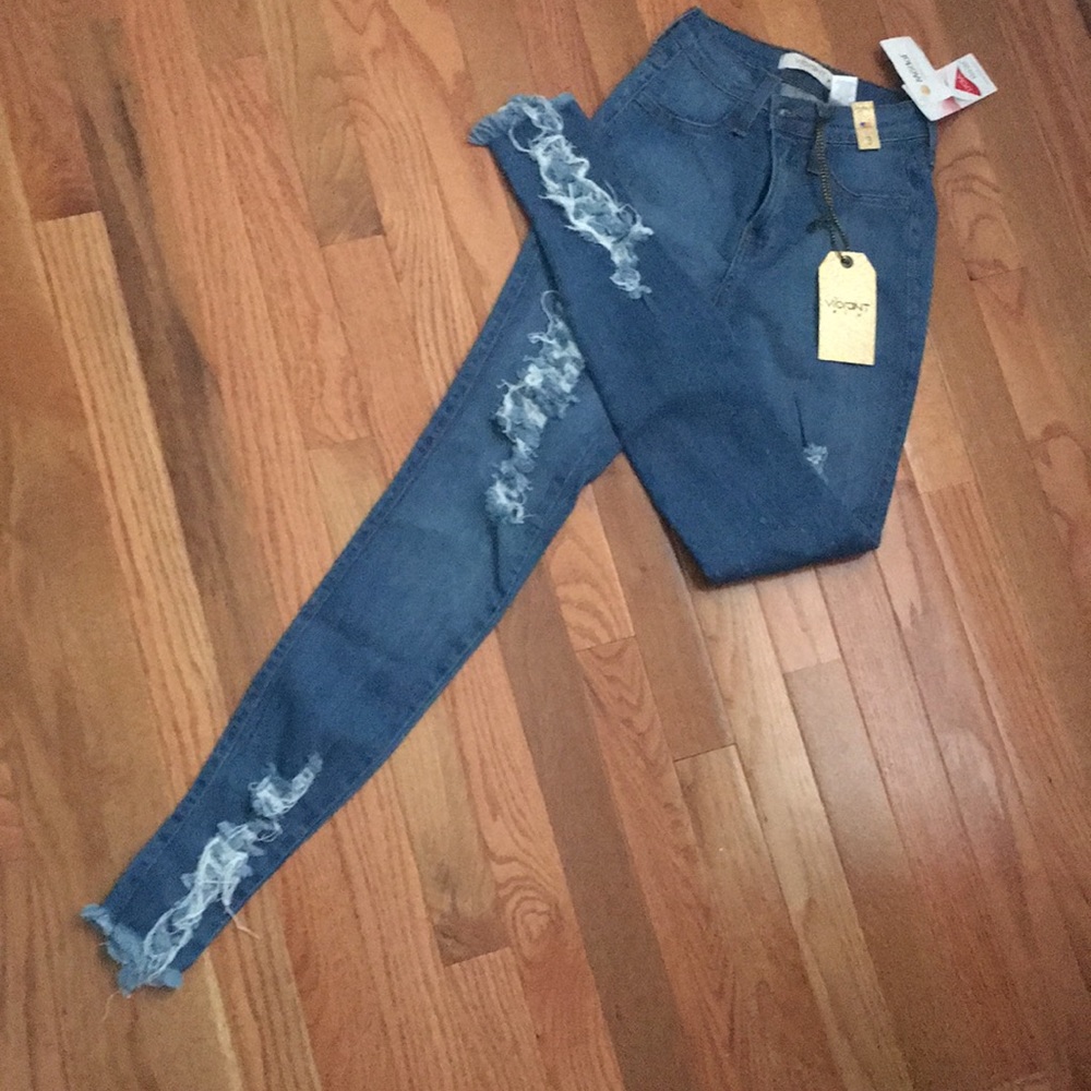 High rise distressed skinny jeans